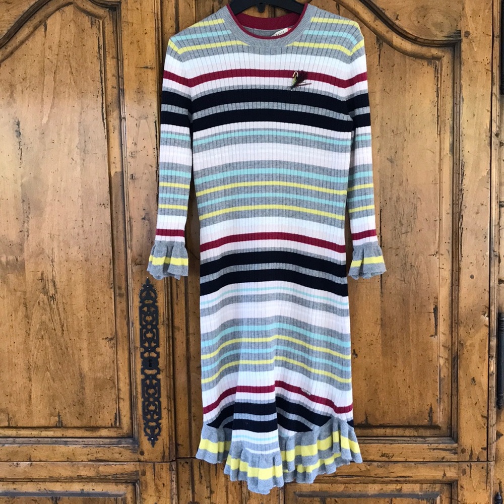 Ted Baker London Multicolor Striped Knit Dress - Gray, Black, Yellow, Red, Blue